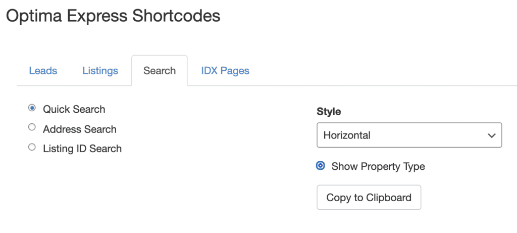 IDX Integration shortcode for an IDX search