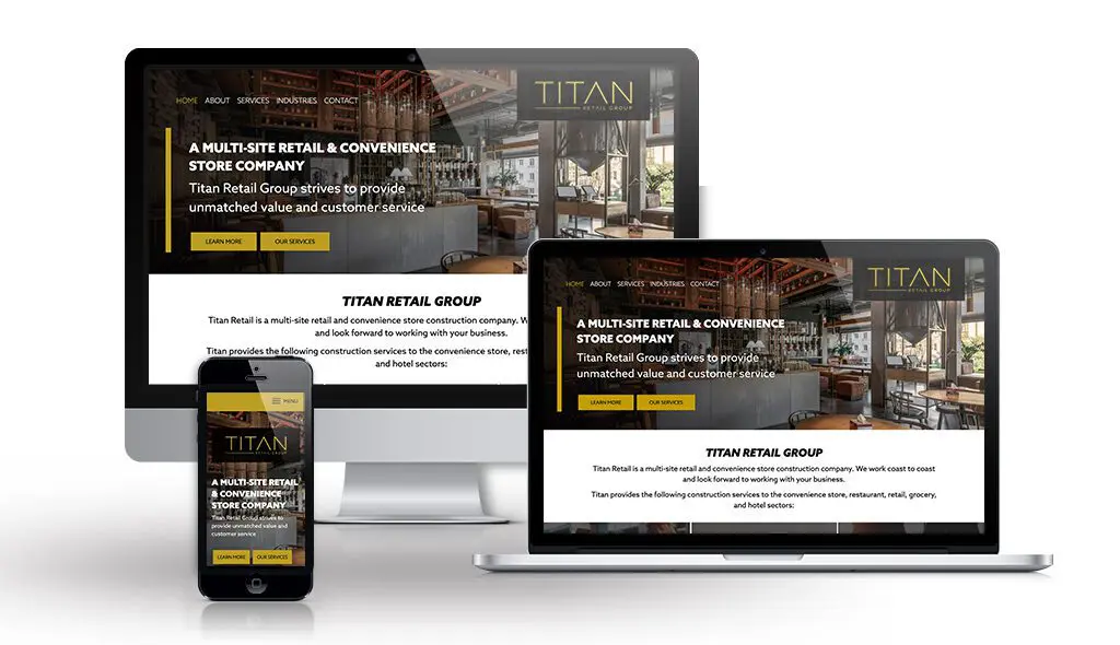 desktop, laptop, & cell phone displaying the homepage of Titan Retail