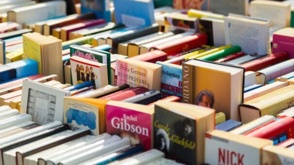 Full Frame Shot Of Books sold after learning how to sell books online