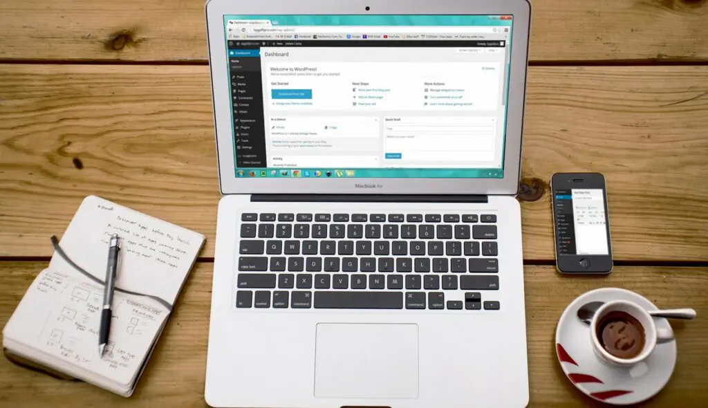 backup wordpress website Laptop showing WordPress Dashboard to illustrate how to backup wordpress website
