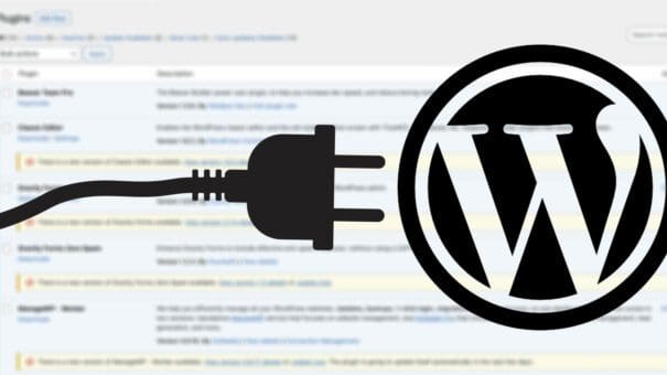 Graphic of Electrical Cord and WordPress Logo to represent updating wordpress plugins