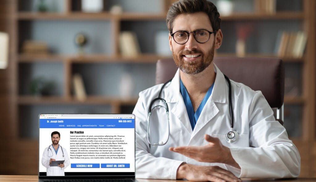 website-for-medical-practice A doctor showing his website for medical practice
