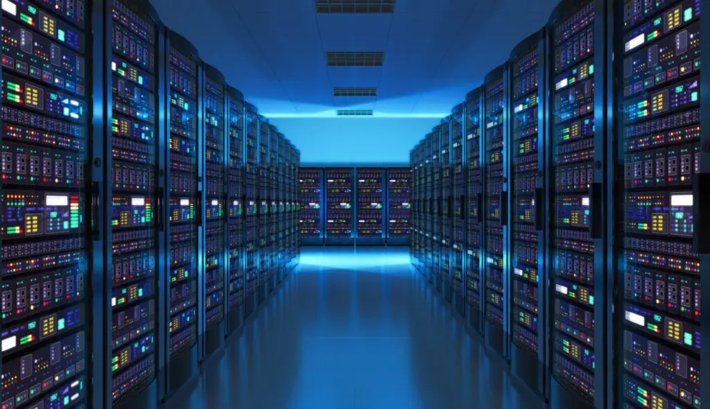 Server room interior in datacenter server room interior in data center
