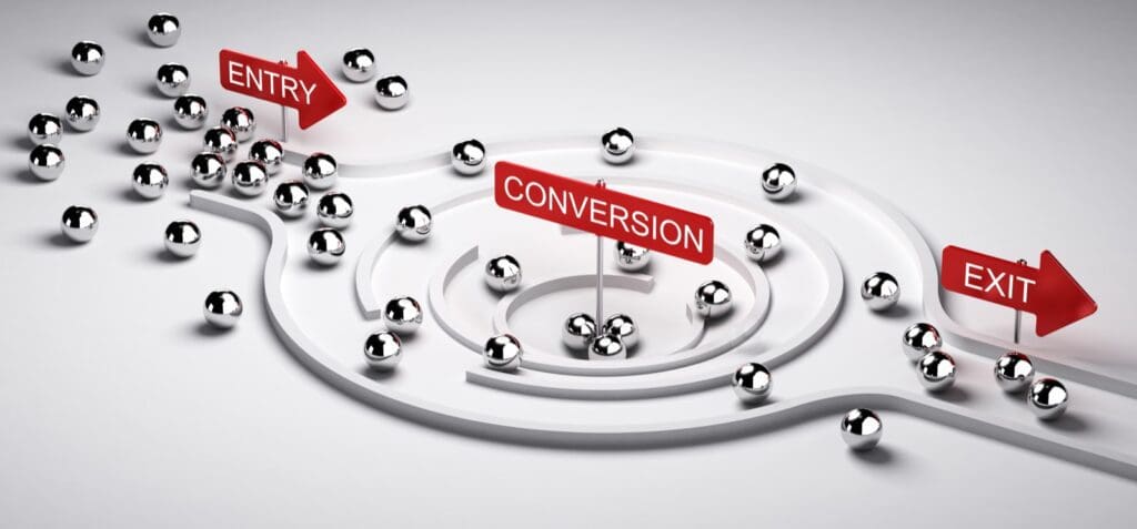 3D illustration of a conversion funnel to demonstrate conversion tracking