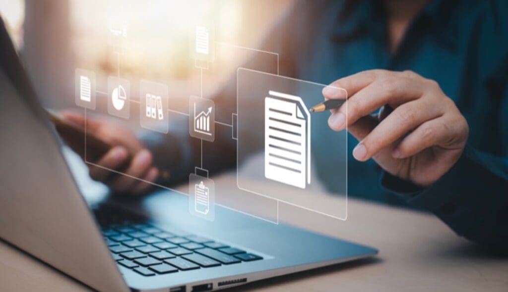 Visual of someone download documents Visual of someone download documents