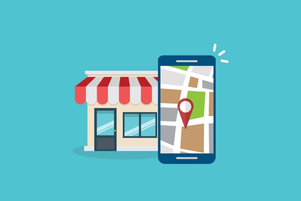 cellphone in front of local business | when you optimize for local search, you will get more customers to your brick and mortar store