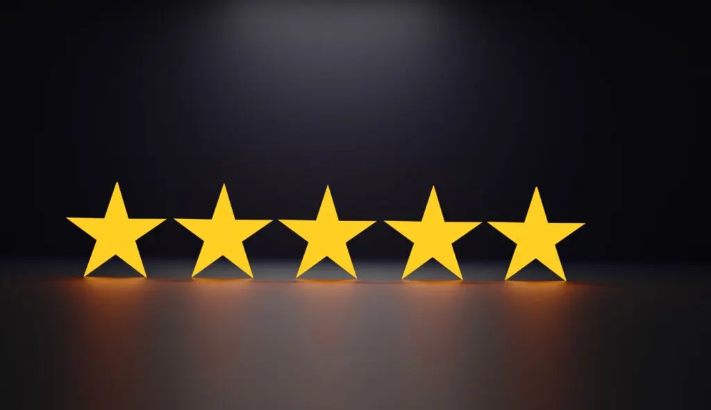 3D render five star, 5star concept of testimonial and review Starts to suggest reviews or testimonials