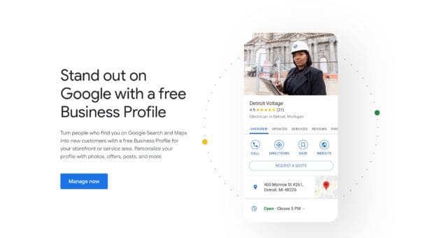 Screenshot of Google Business Profile landing page