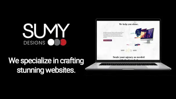 Sumy web design services logo with laptop image.