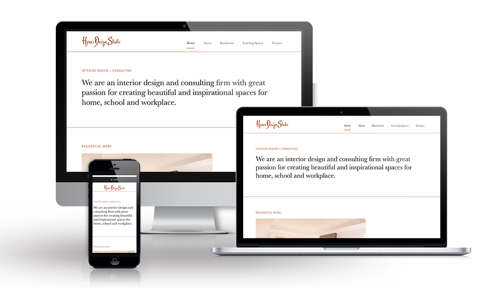 cell phone, desktop & laptop displaying Hyne's home page