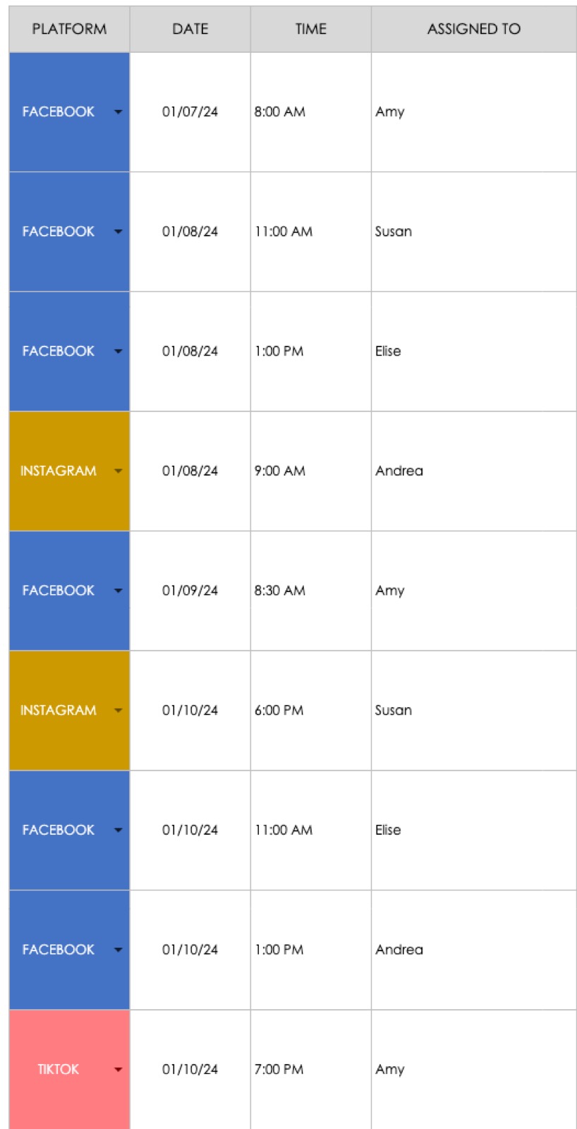 Posting Schedule for Social Media