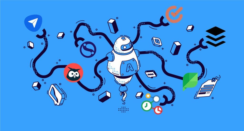 Robot showing different social media automation platforms