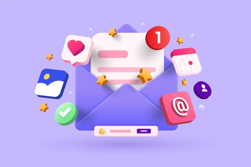 Open Email envelope icon with document. Newsletter 3d concept. Vector 3d illustration representing how to connect crm to website