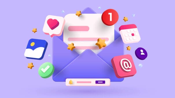 Open Email envelope icon with document. Newsletter 3d concept. Vector 3d illustration