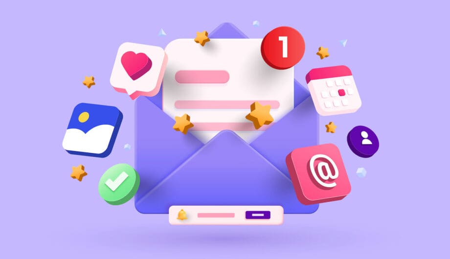 Open Email envelope icon with document. Newsletter 3d concept. Vector 3d illustration representing how to connect crm to website