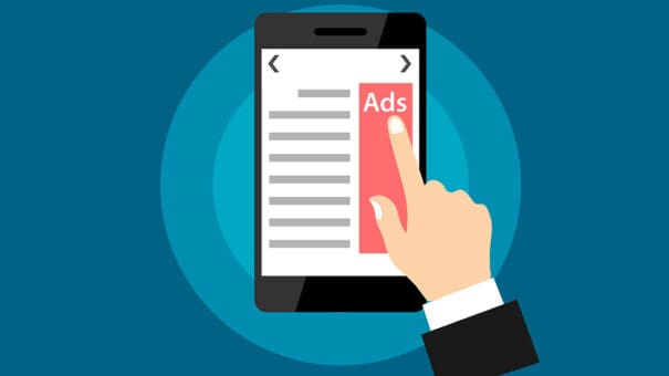 Illustration of hand clicking on ad representing how to advertise on google ads