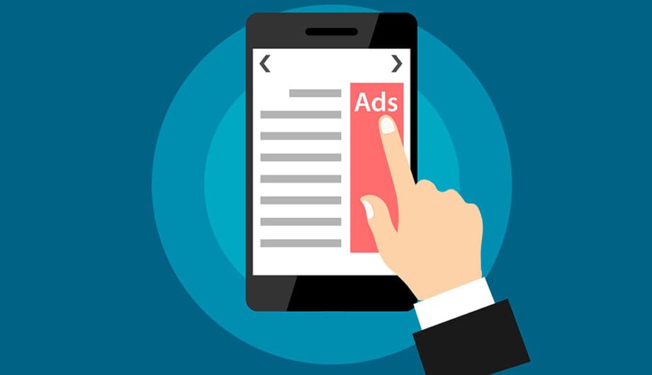 Illustration of hand clicking on ad representing how to advertise on google ads