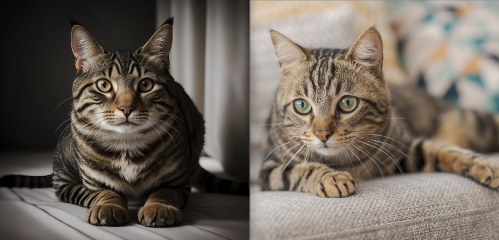 AI cat photo and real cat photo