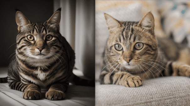 AI cat photo and real cat photo