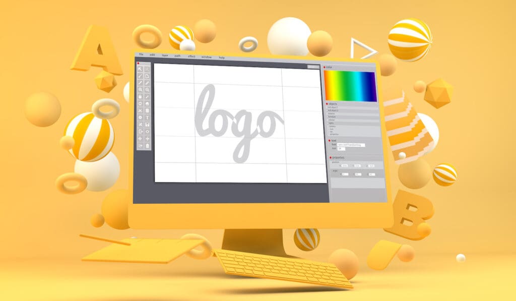 Graphic logo Web design computer mock up 3d rendering representing logo design mistakes