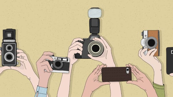 Illustration of cameras taking photos