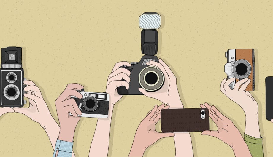 Illustration of cameras taking photos