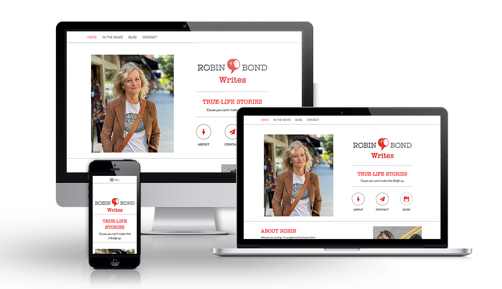 robin-bond-Portfolio_Mockups cell phone, desktop & laptop displaying Robin Bonds home page