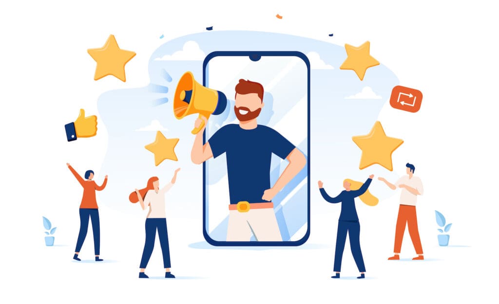 Illustration of the concept of business referrals received from word of mouth.