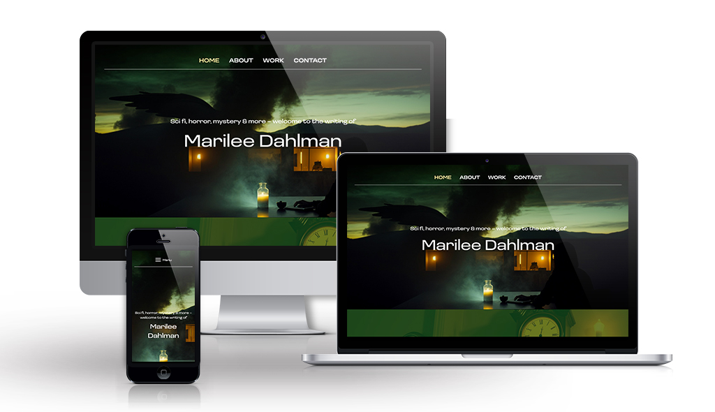 cell phone, desktop & laptop displaying Marilee Dahlman home page