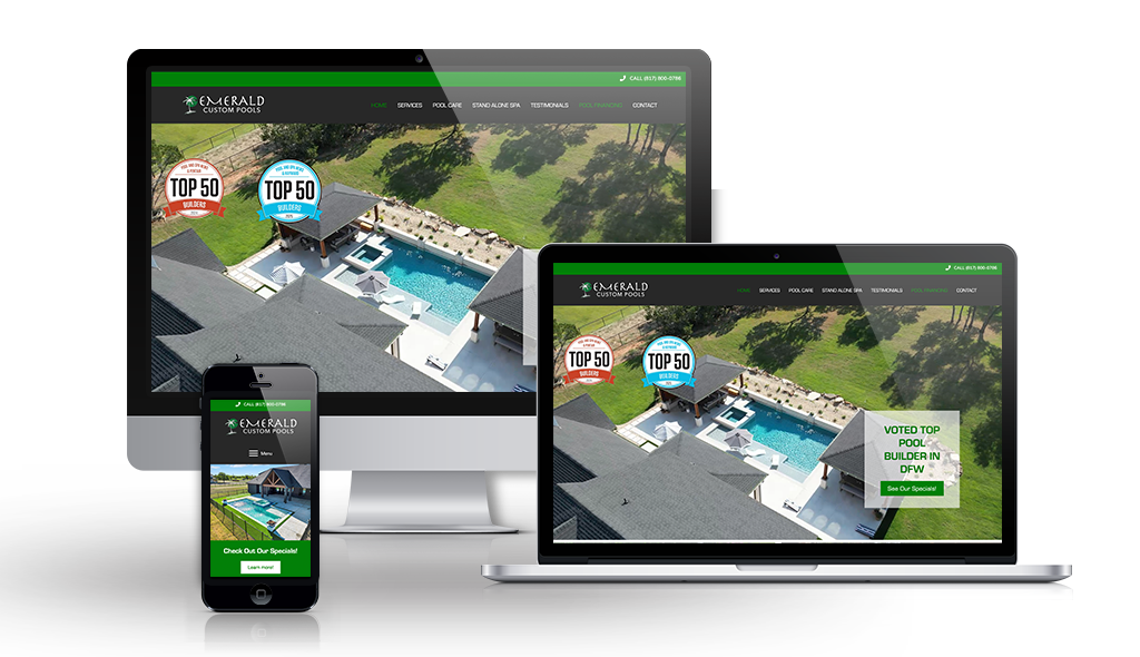 Emerald Custom Pools, example of a pool builder web design