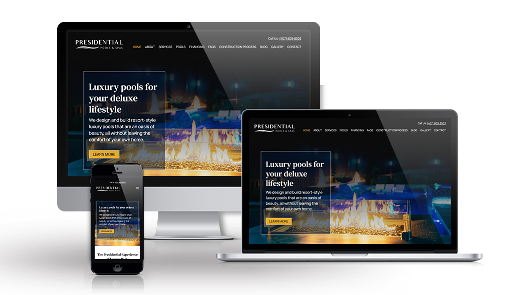 Presidential Pools, example of a pool builder web design