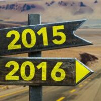 2015 - 2016 signpost in a desert road background