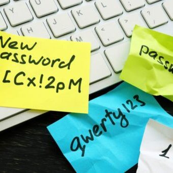 New strong password and weak ones near keyboard. Granting Account Access