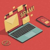 illustration of laptop and spam email to represent needing an email deliverability expert