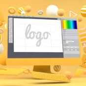 Graphic logo Web design computer mock up 3d rendering representing logo design mistakes