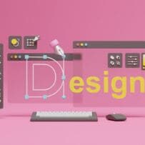 Graphic designer creative creator design logo artwork curve pen tool illustration equipment icons digital computer display workspace. Graphic design software. 3d rendering.