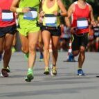 male and female athletes  during the run of the marathon race in the city