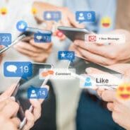 Business people watching a live streaming. Social media concept.