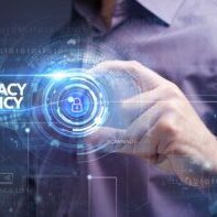 Business, Technology, Internet and network concept. Young businessman working on a virtual screen: Privacy Policy