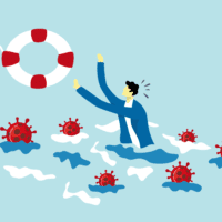 Swimming getting life preserver