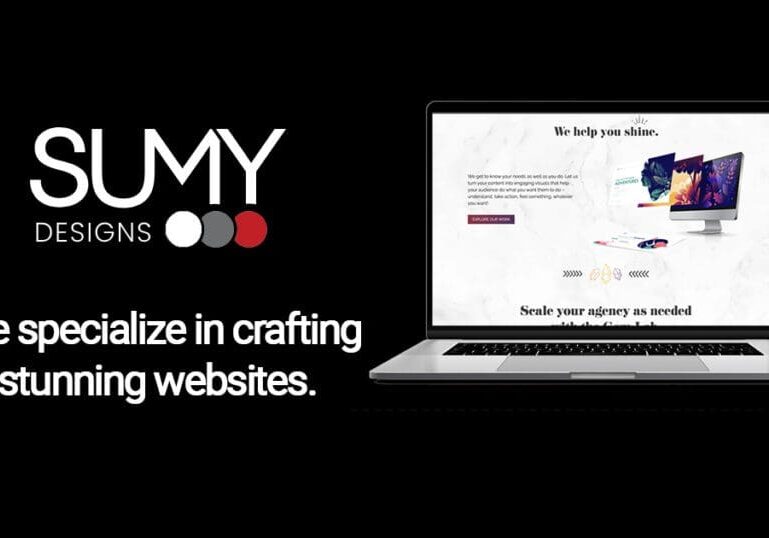 Sumy web design services logo with laptop image.